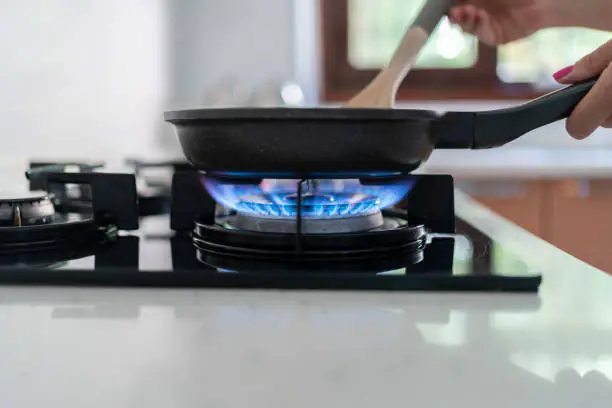 gas cooker with blue flam