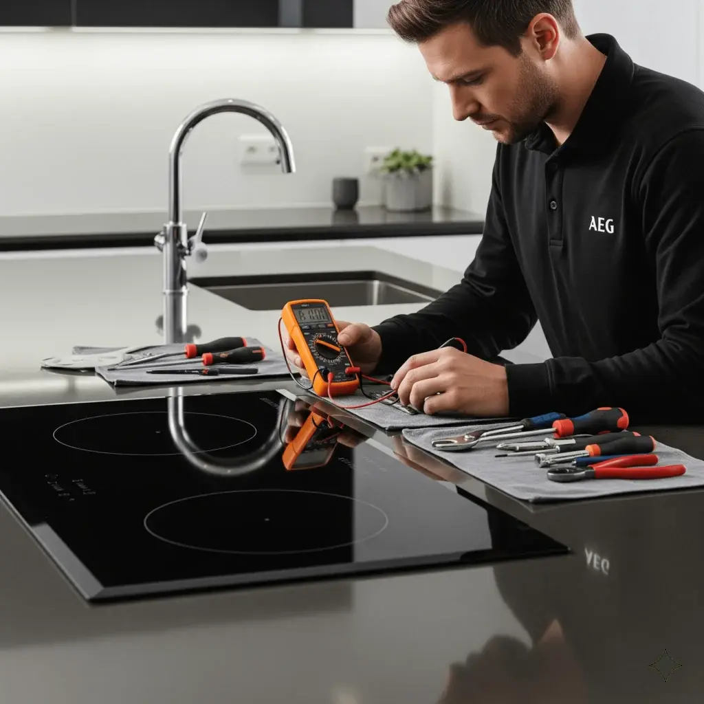 A person fixing AEG Appliance.